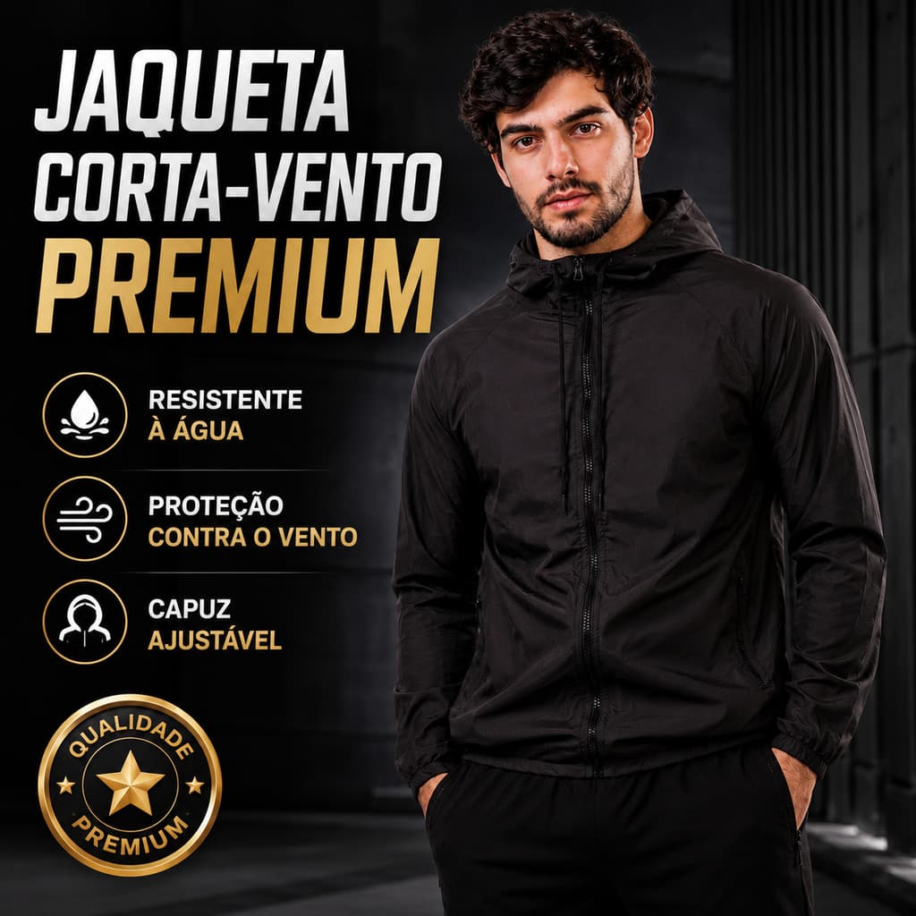Jaqueta Corta Vento Masculina Sport Térmica UV50 Preta Capuz