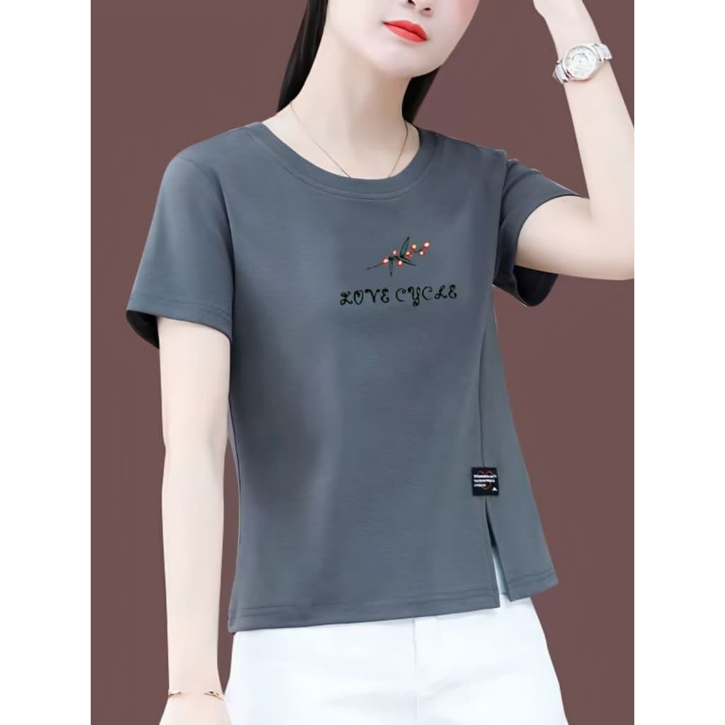 Camiseta feminina de manga curta 2024 verão novo estilo versão coreana estilo curto Slim-Fit All-Match estilo ocidental