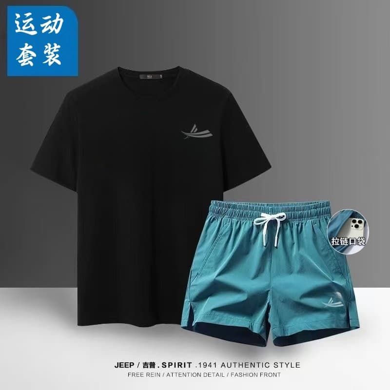 Volane terno esportivo masculino correndo camiseta de manga curta verão grandes crianças estudantes Shorts de secagem rá