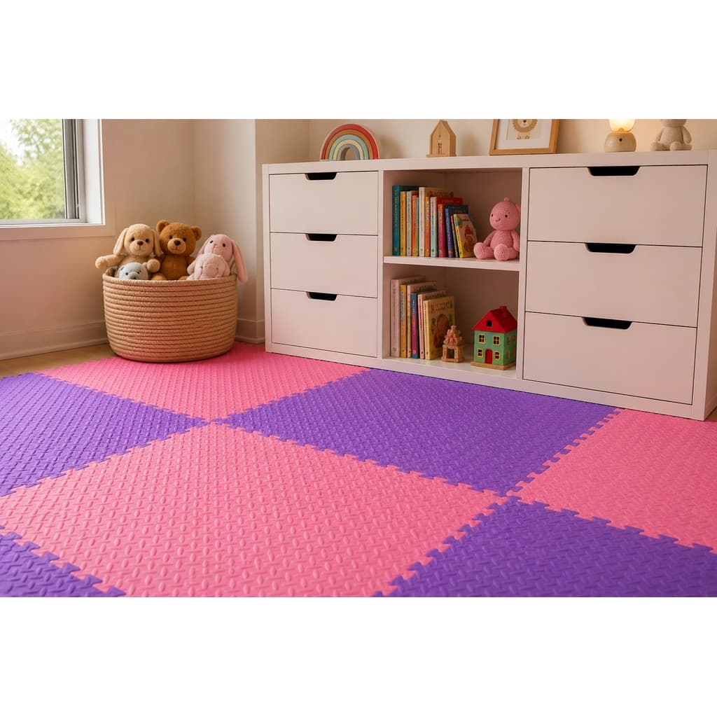 Kit 10 Tapetes Tatame Eva Bebê Infantil 60x60  - Rosa e Roxo