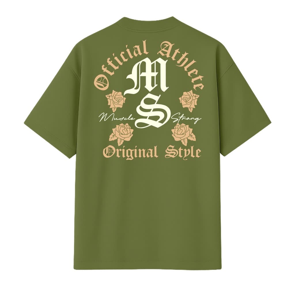 Camiseta Oversized Premium Muscle Strong Rosa Verde Militar