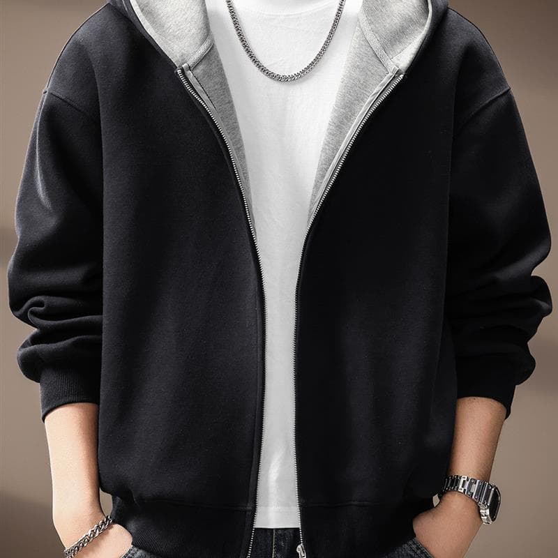 High-End estilo americano pesado duas cores Cardigan moletom com capuz masculino outono novo estilo zíper solto All-