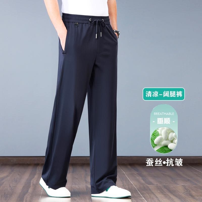 High-End gelo seda amoreira calças casuais masculinas verão calças esportivas soltas Drape Sweatpants masculino Ultra-fi