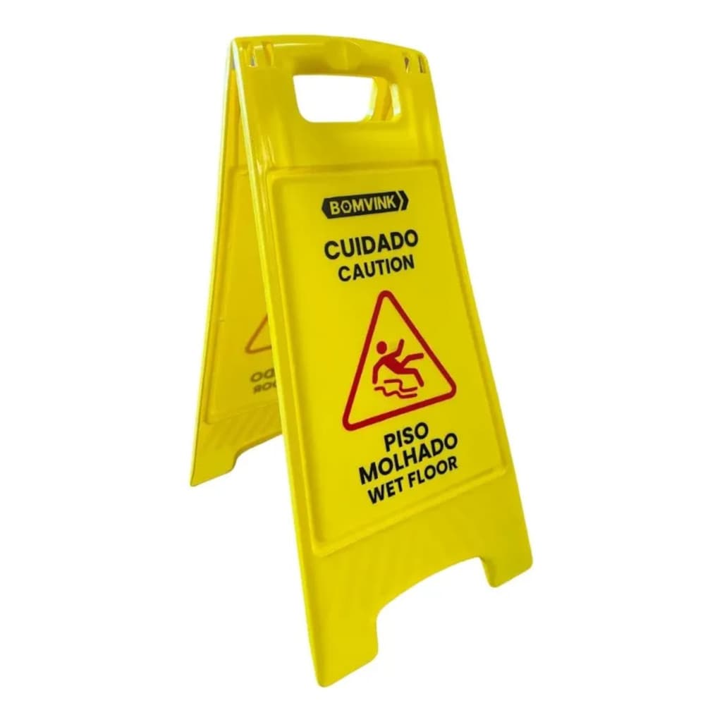 Placa Sinalizadora Cuidado Piso Molhado Cavalete Amarelo