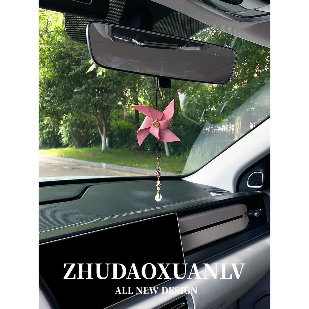 Genuíno couro genuíno moinho de vento pingente de carro criativo borla pingente de carro Interior espelho retrovisor dec