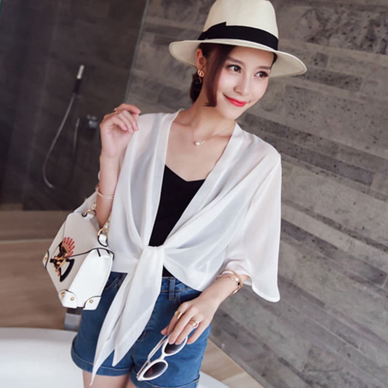 Camisa de Chiffon pequeno xale primavera verão versão coreana jaqueta curta feminina all-match Cardigan all-match protet
