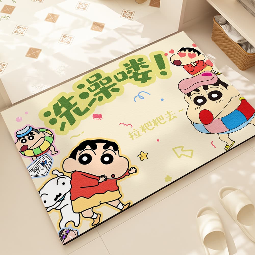 Crayon Shin-Chan tapete absorvente para banheiro, lama de diatomáceas, secagem rápida, antiderrapante, porta de entrada
