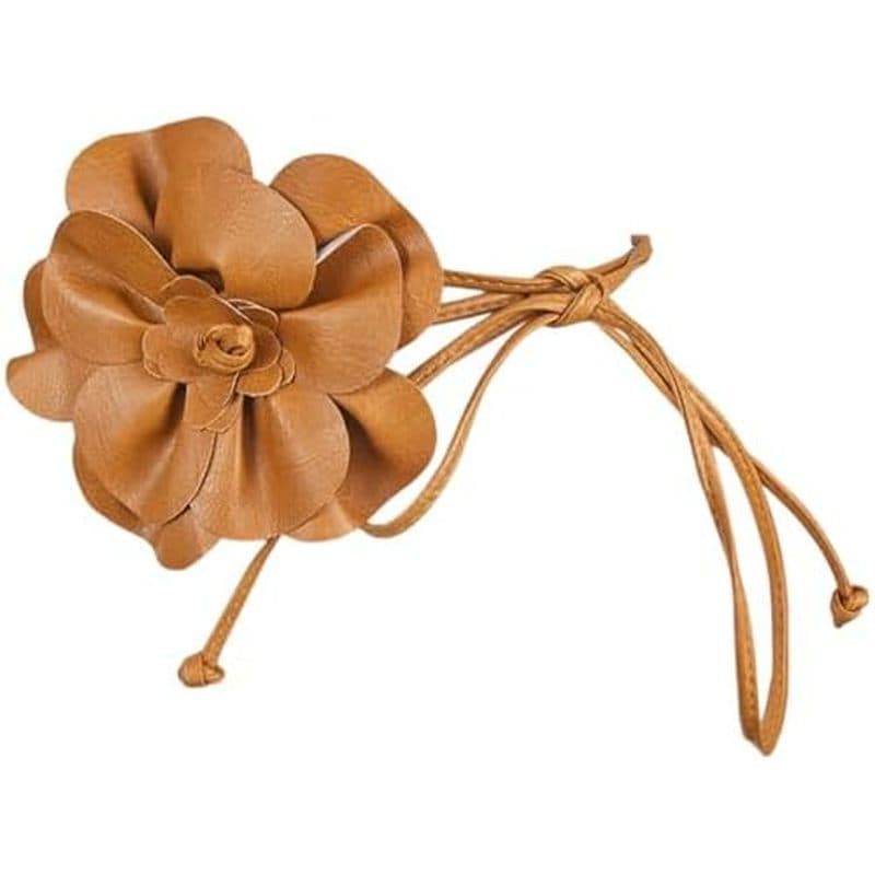 0.3 Polegada Feminino Atado Couro Boho Flor Corda Borla Cintura Magro Do Plutônio Cinto Fino Elegante Grande Decoração C