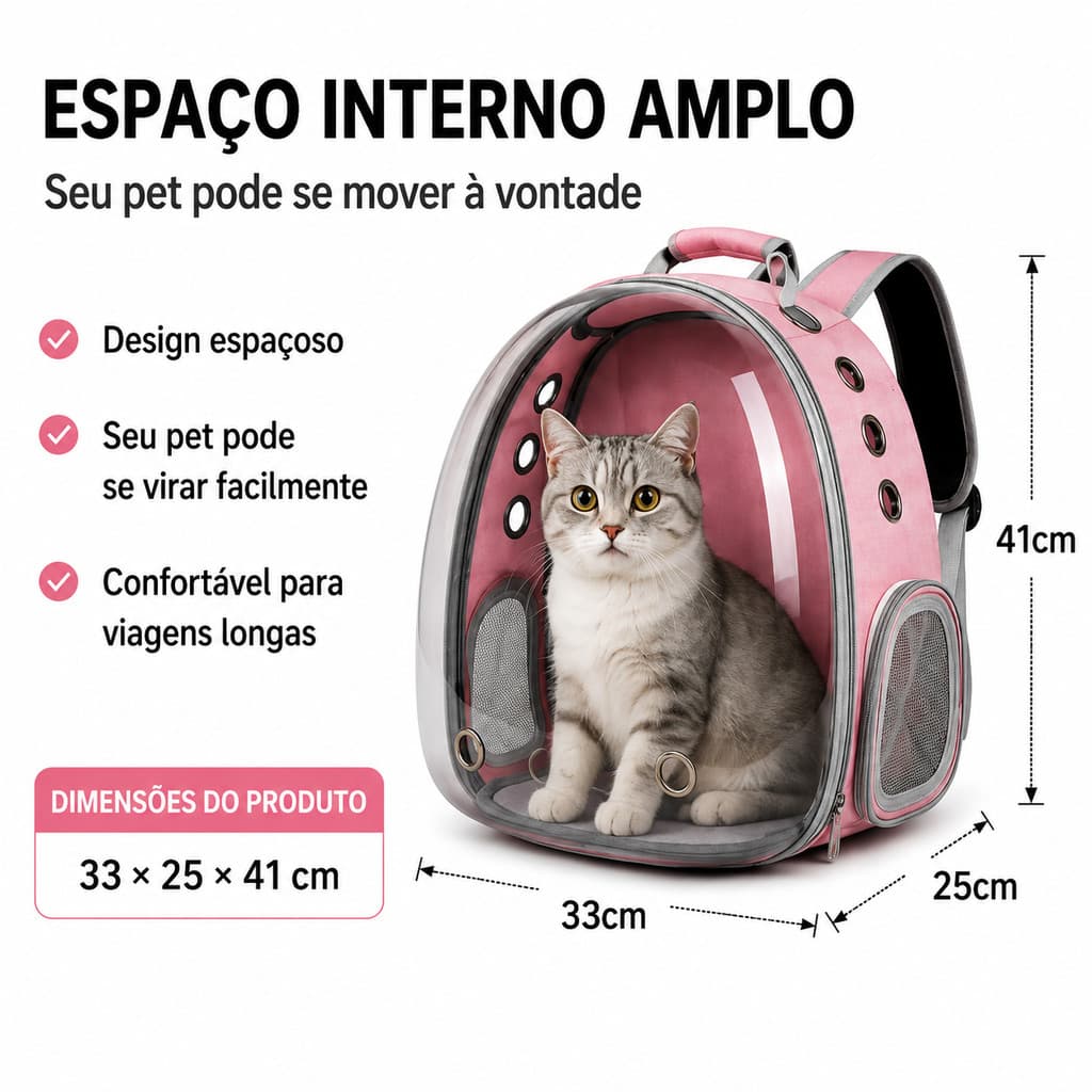 Mochila Pet Transparente para Viagens – Espaçosa, Respirável e Fácil de Transportar