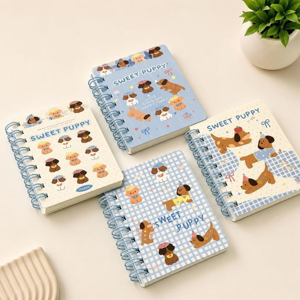 Mini Bloco de Notas A7 Cachorrinho Kawaii Espiral Portátil 60 Páginas Cute