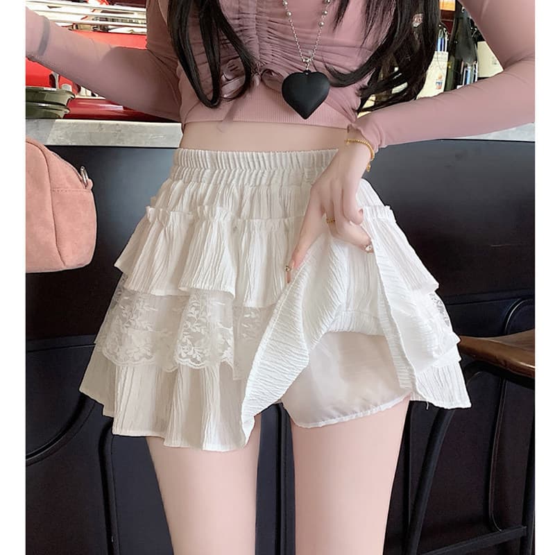 2026 verão novo estilo puro desejo quente menina renda bolo saia verão cintura alta A linha saia estilo balé fofo metade