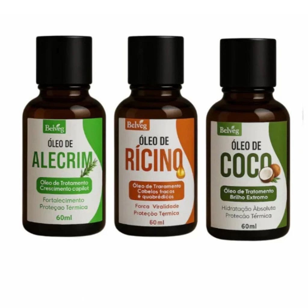 Kit Terapia Capilar Misturinha Belveg Óleo Coco, Óleo Rícino, Óleo Alecrin