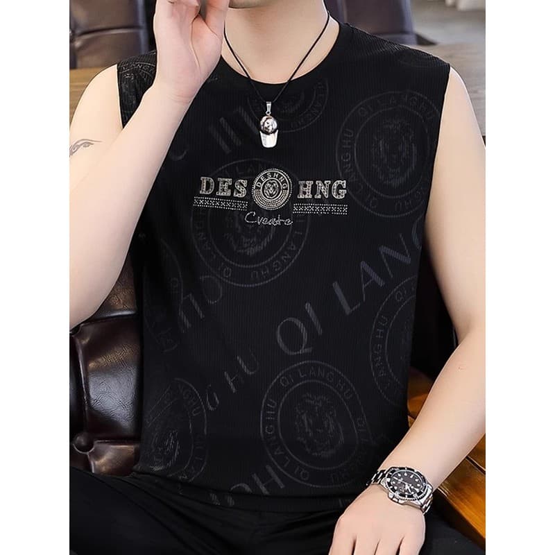 Colete fino de seda gelo masculino verão Fitness basquete colete moletom solto sem mangas camiseta esportes topo em torn