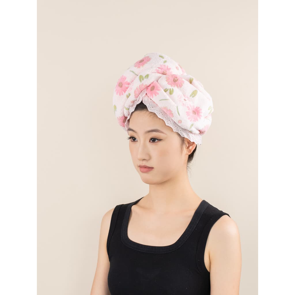 Arirang Touca de secagem de cabelo de girassol, toalha de lã Coral, absorve água, secagem rápida, sem fiapos, touca de b