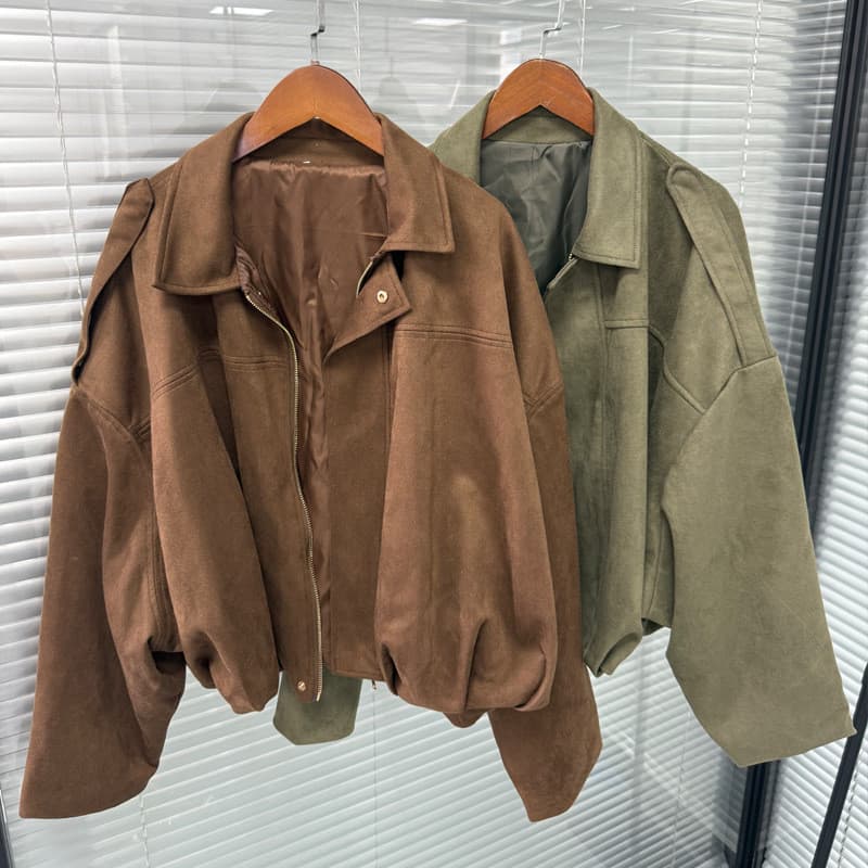 Jaqueta Oversized de Suede com Zíper e Sem Gola para Mulheres da BUZF