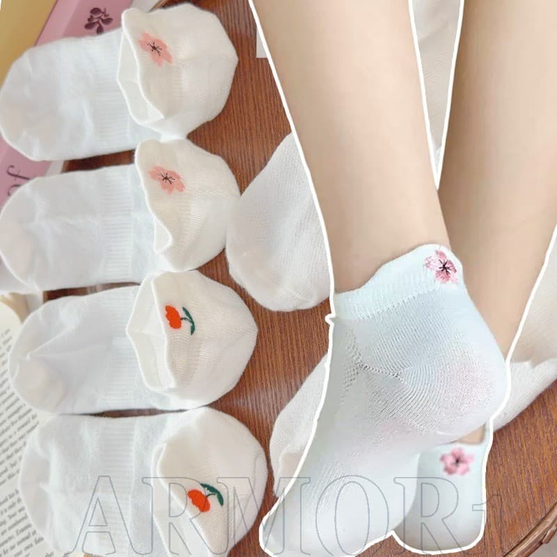 5 Pares De Meias Curtas Bordadas Com Flores – Absorventes De Suor , Confortáveis , Respiráveis Meia Barco Invisível De C