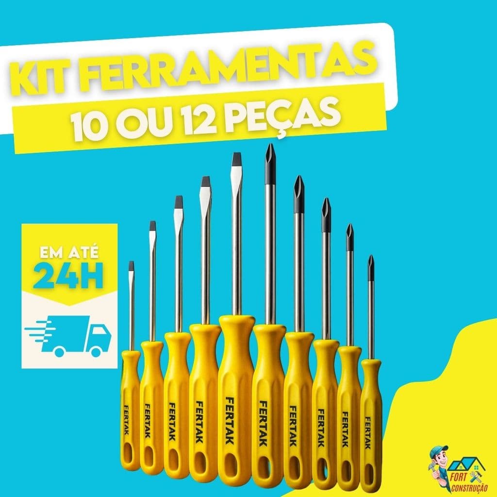 Jogo Chaves de Fenda e Phillips 10 Ou 12 Peças Kit De Chave Profissional Magnética Fertak
