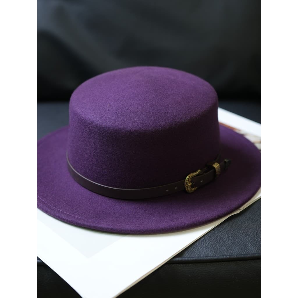 Chapéu feminino 2025 novo estilo fortuna lã roxa plana chapéu feminino moda simples britânico de aba larga chapéu de fel