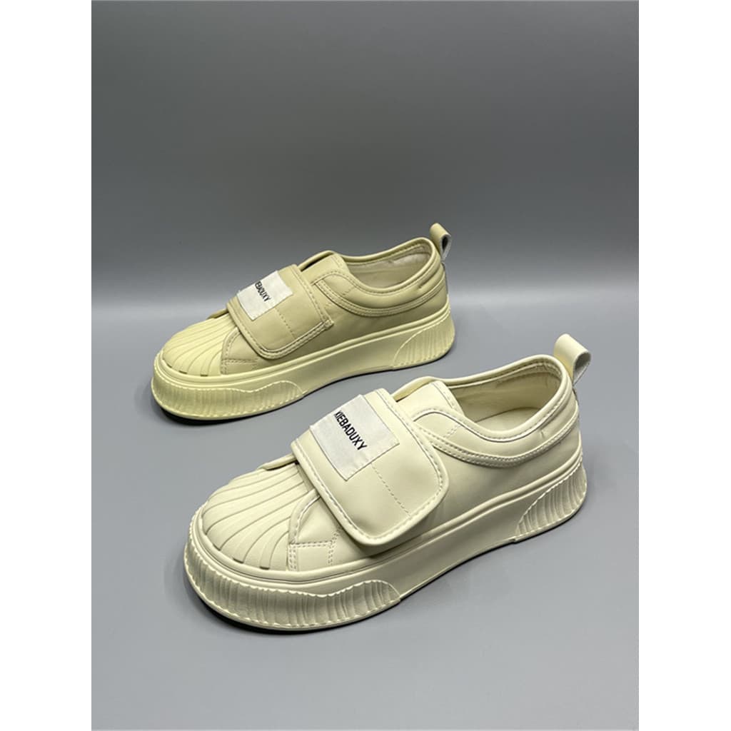Shell Toe biscoito sapatos All-Match tênis de sola grossa ins na moda 2025 primavera outono Casual Velcro sapatos branco