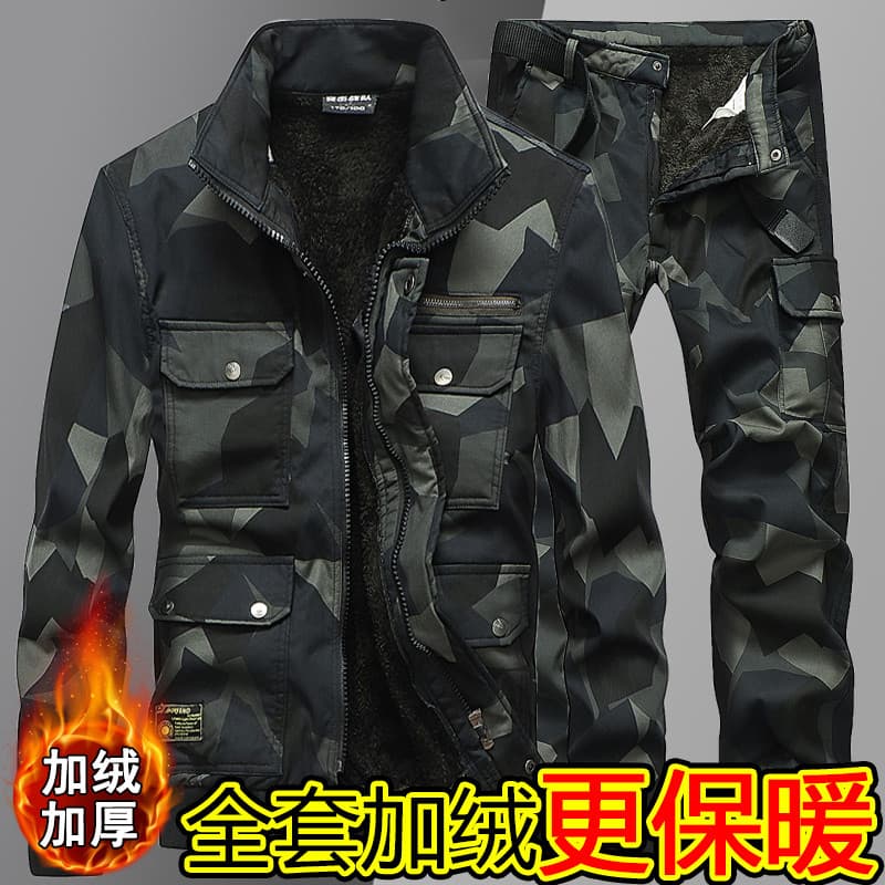 W inverno forro de lã engrossado seguro de trabalho workwear terno masculino workwear camuflagem roupas reparação automó