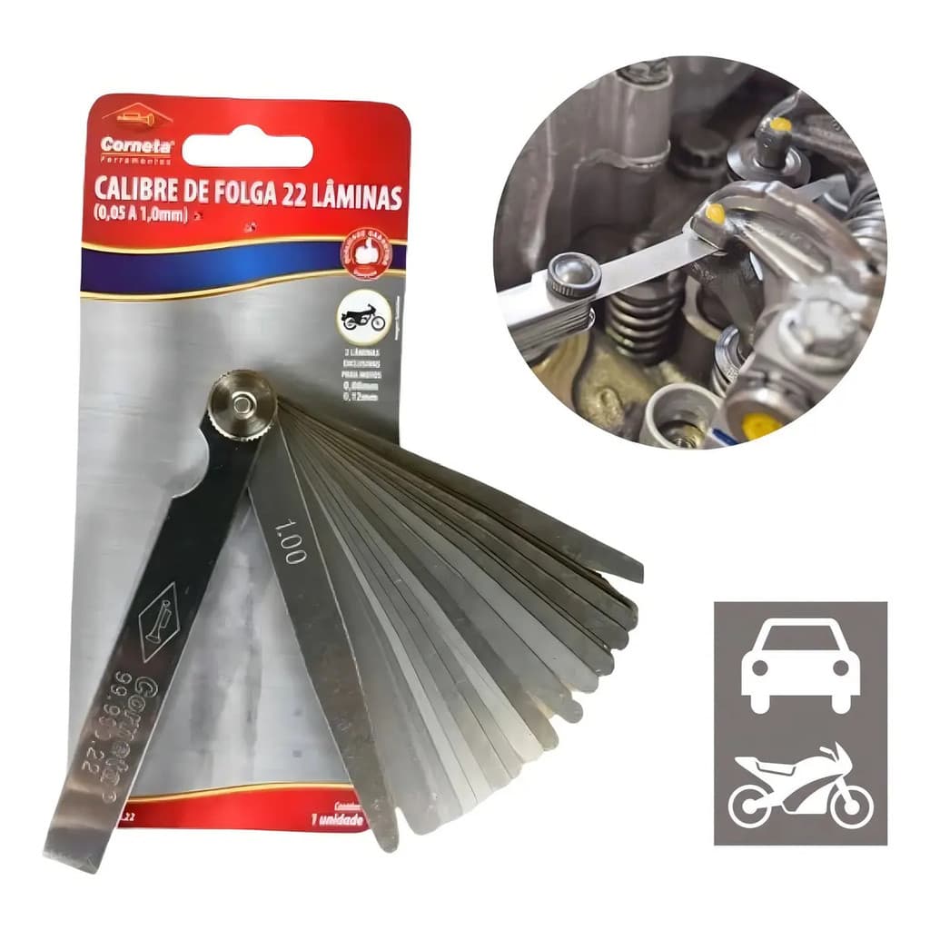 Calibre de Folga Corneta Profissional com 22 Lâminas Metal Ajuste Regulador de Válvulas Moto Carro