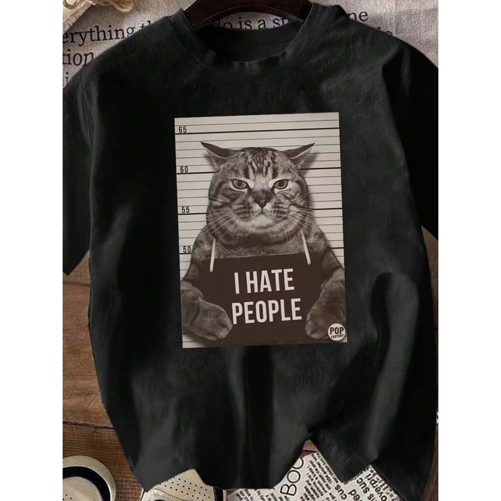 Camiseta feminina t-shirt estampada GATO ''I HATE PEOPLE'' Blusinha T-Shirt