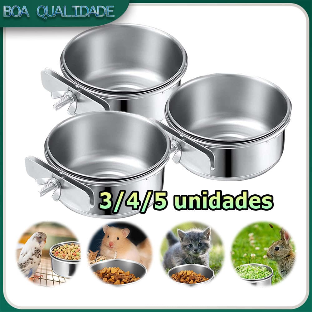 3/4/5 Comedouro para pássaros com suporte de encaixe aço inoxidável comedouro para papagaios comedouro pequenos animais