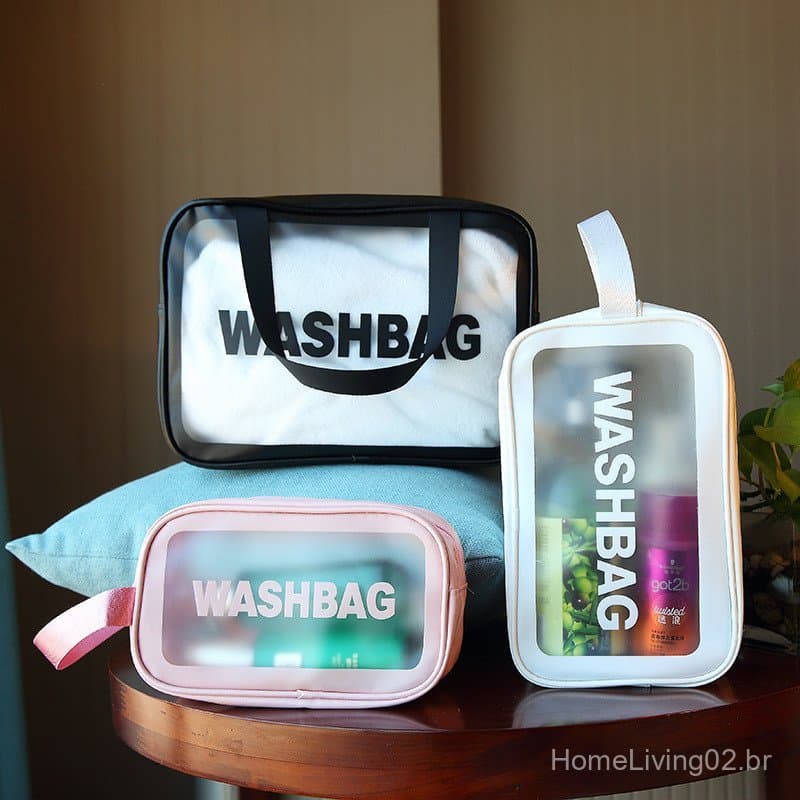 Bolsa de higiene pessoal em PVC, bolsa de maquiagem portátil, à prova d'água, grande capacidade, bolsa de armazenamento