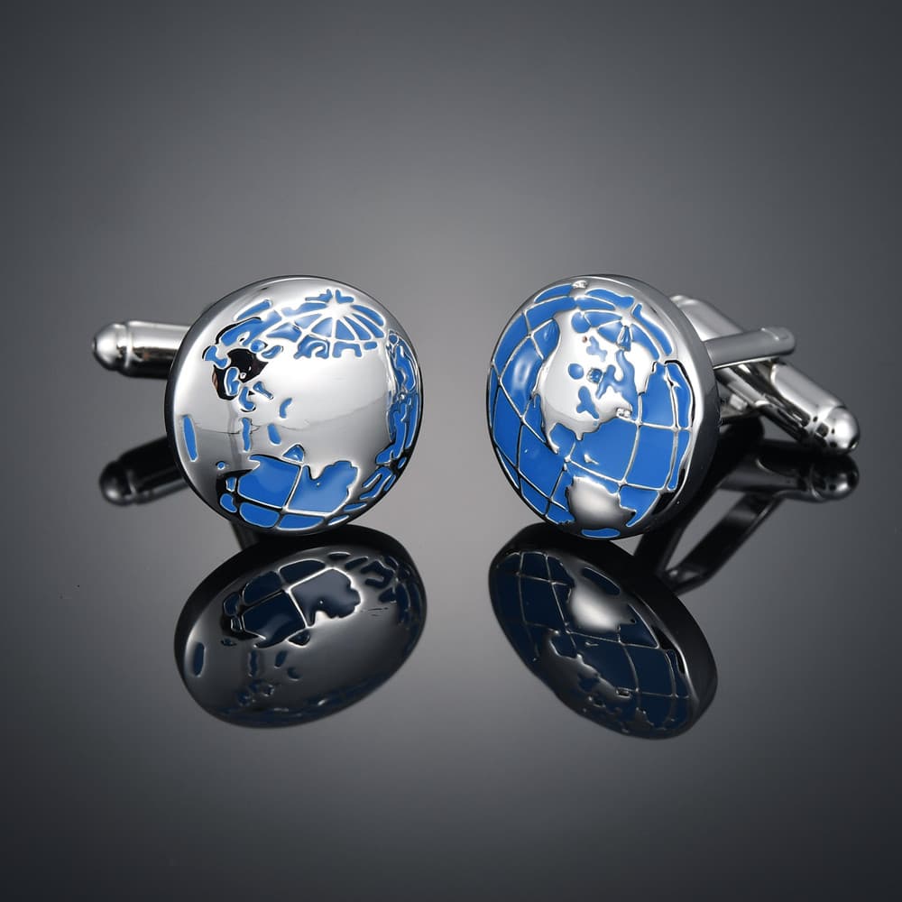 Caixa caixa azul globo abotoaduras francês camisa de manga comprida abotoaduras camisa acessórios abotoaduras caixa de p