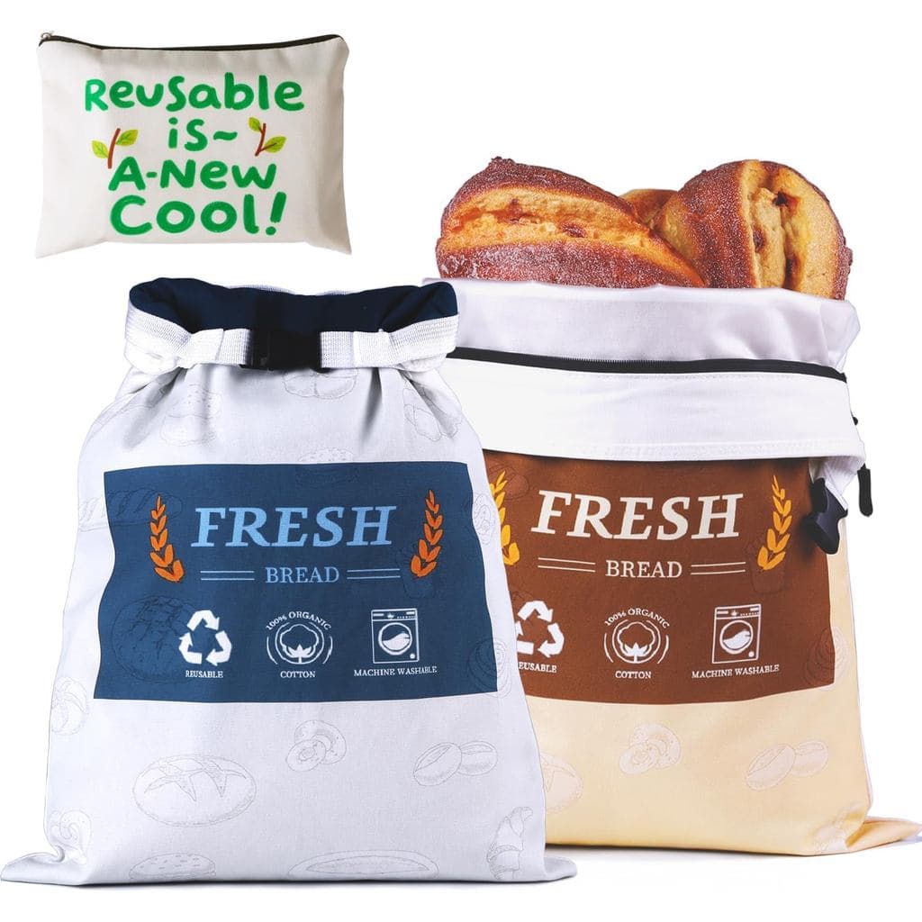 Sacos de Algodão Reutilizáveis para Pão Caseiro (Sourdough), Conjunto de 2, Saco para Armazenar Pão com Zíper, Sacos Gra