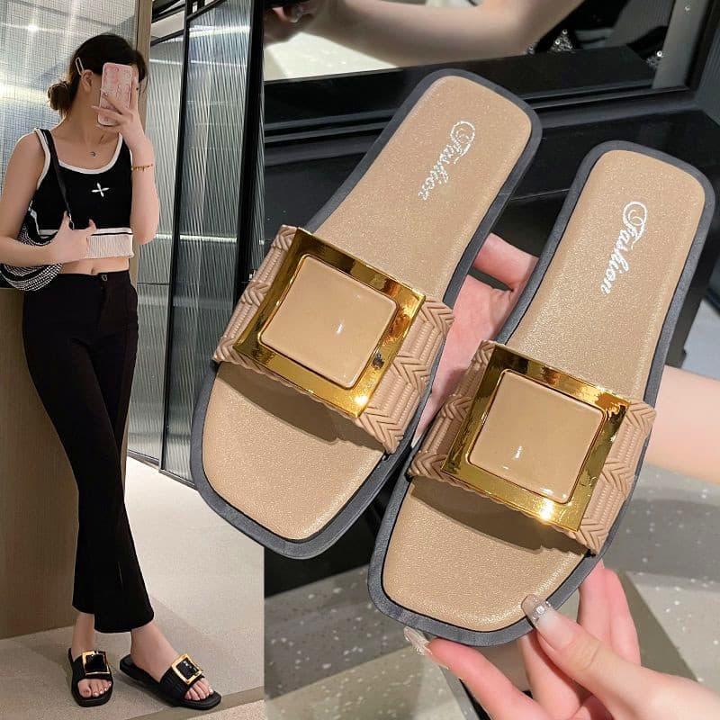 Novo estilo moda sandálias chinelos feminino verão exterior usar fundo macio doméstico antiderrapante estudante influenc