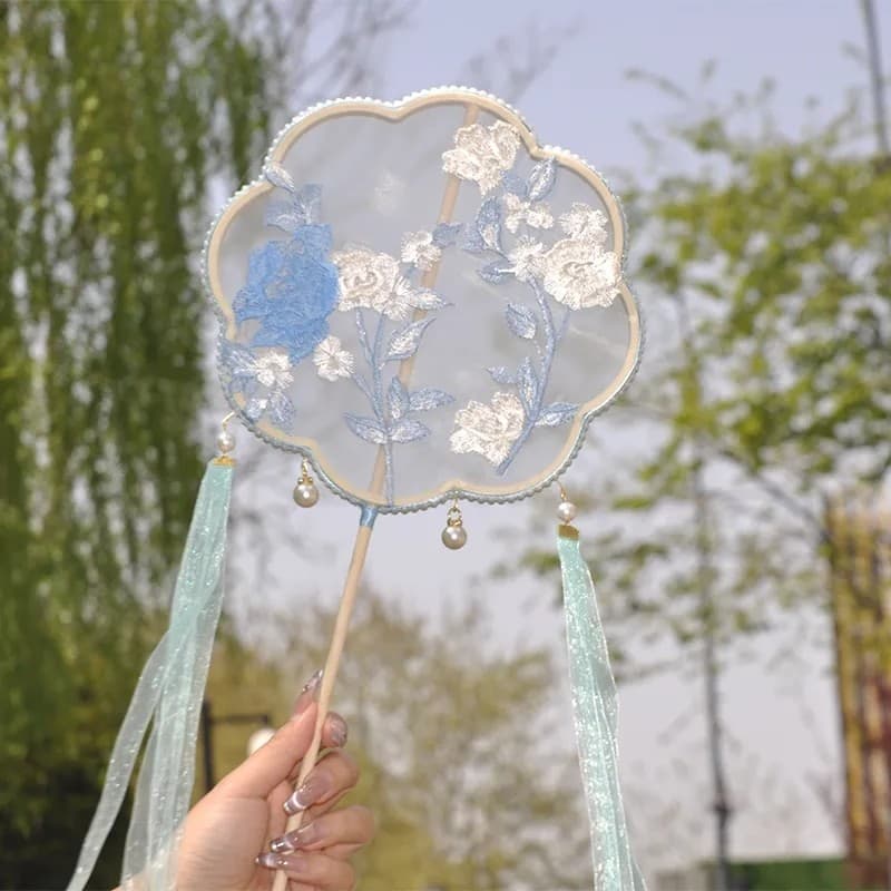 Estilo chinês Retro bordado grupo fã de dança clássica desempenho fã Hanfu combinando foto antigo fã