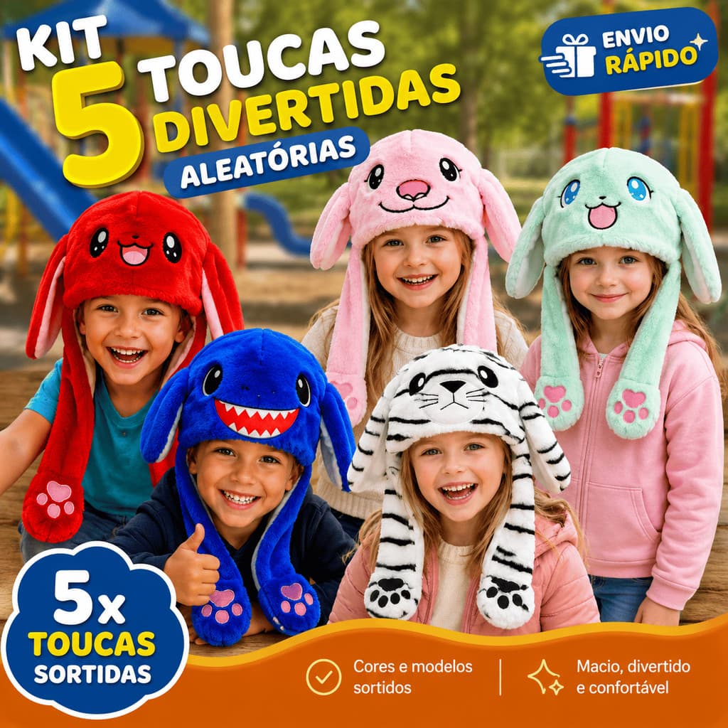 Mix 5 Touca Divertida Tik Tok Atacado Pelúcia Levanta Orelha