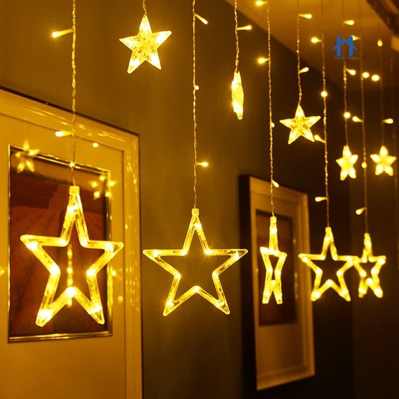 Cascata Estrela 138 LEDs Pisca Pisca 8 Funções 2,5 Metros Luz Decorativa Natal Cortina LED Bivolt