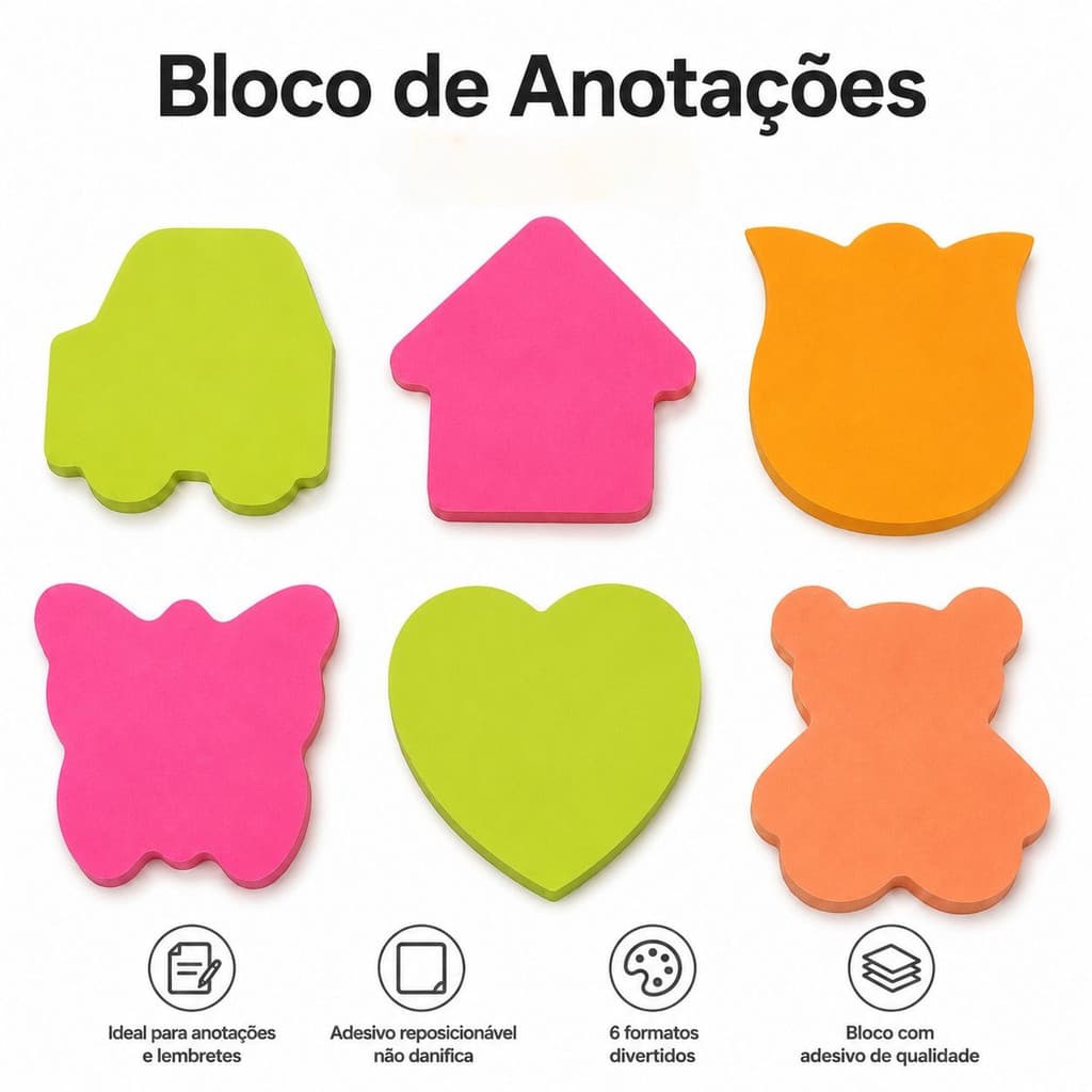 Bloco de Notas Anotações Adesivos Escritório Escola Post it
