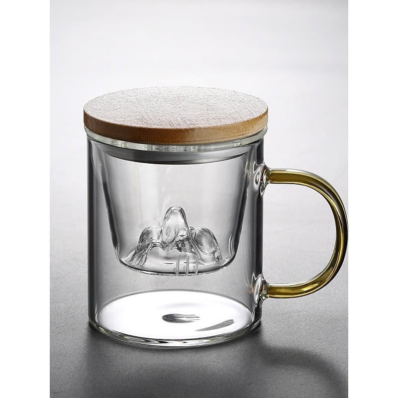 Copo de água de vidro com alto teor de borosilicato, copo Guanshan, separação de água de chá, filtro de três peças, copo