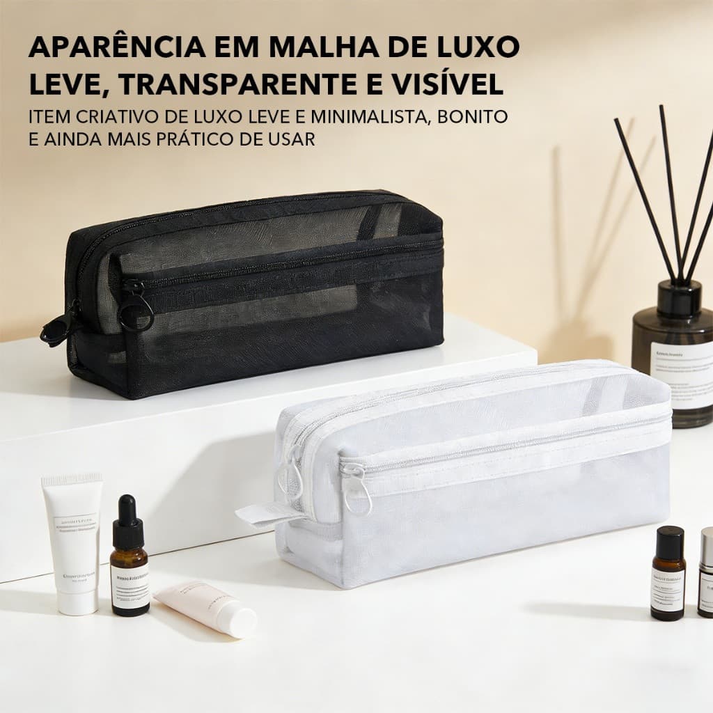 Bolsa De Armazenamento Para Meninas , Estojo De Malha Transparente Dupla De Grande Capacidade