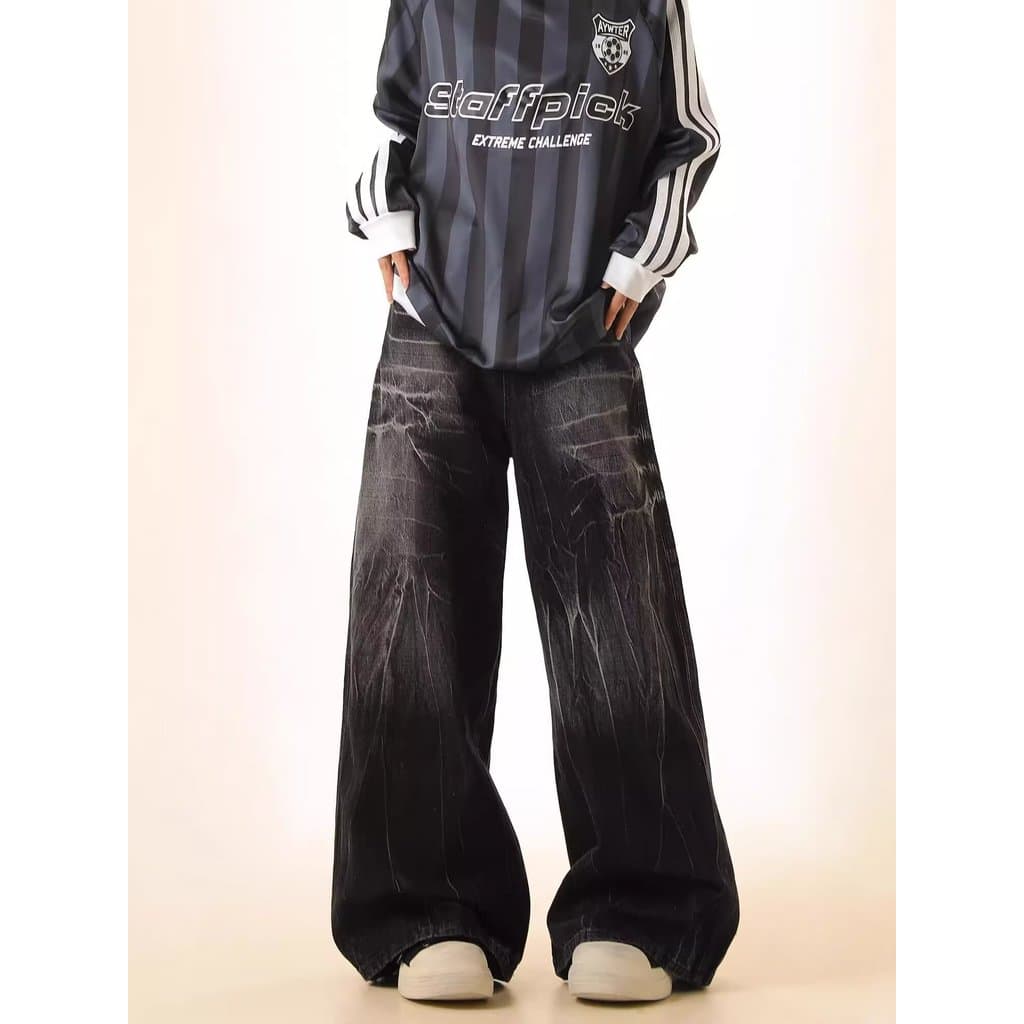 Calça Jeans retrô americana masculina, roupa de rua alta, pesada, solta, perna larga, perna reta