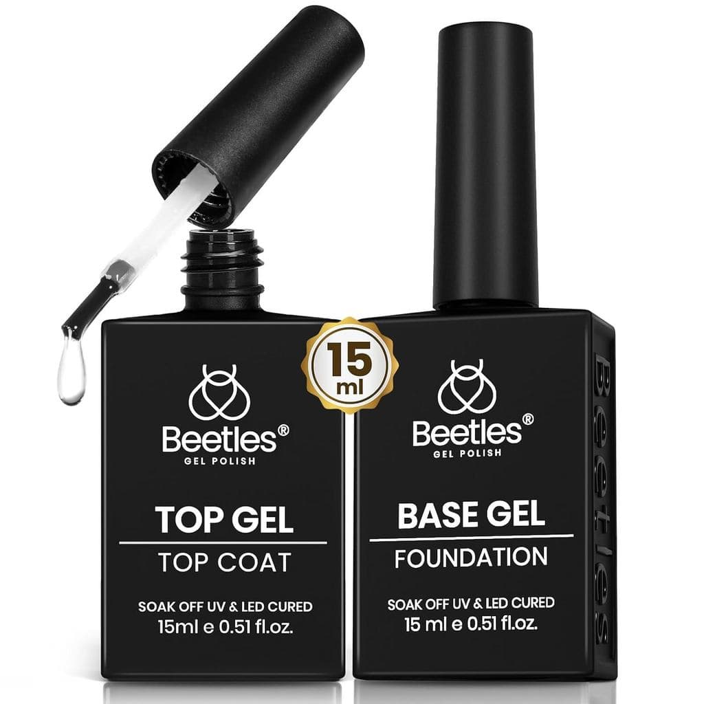 Beetles Conjunto de Top Coat e Base Coat Sem Limpeza para Esmalte em Gel - 2 Peças 15ml Super Brilhante e de Longa Duraç