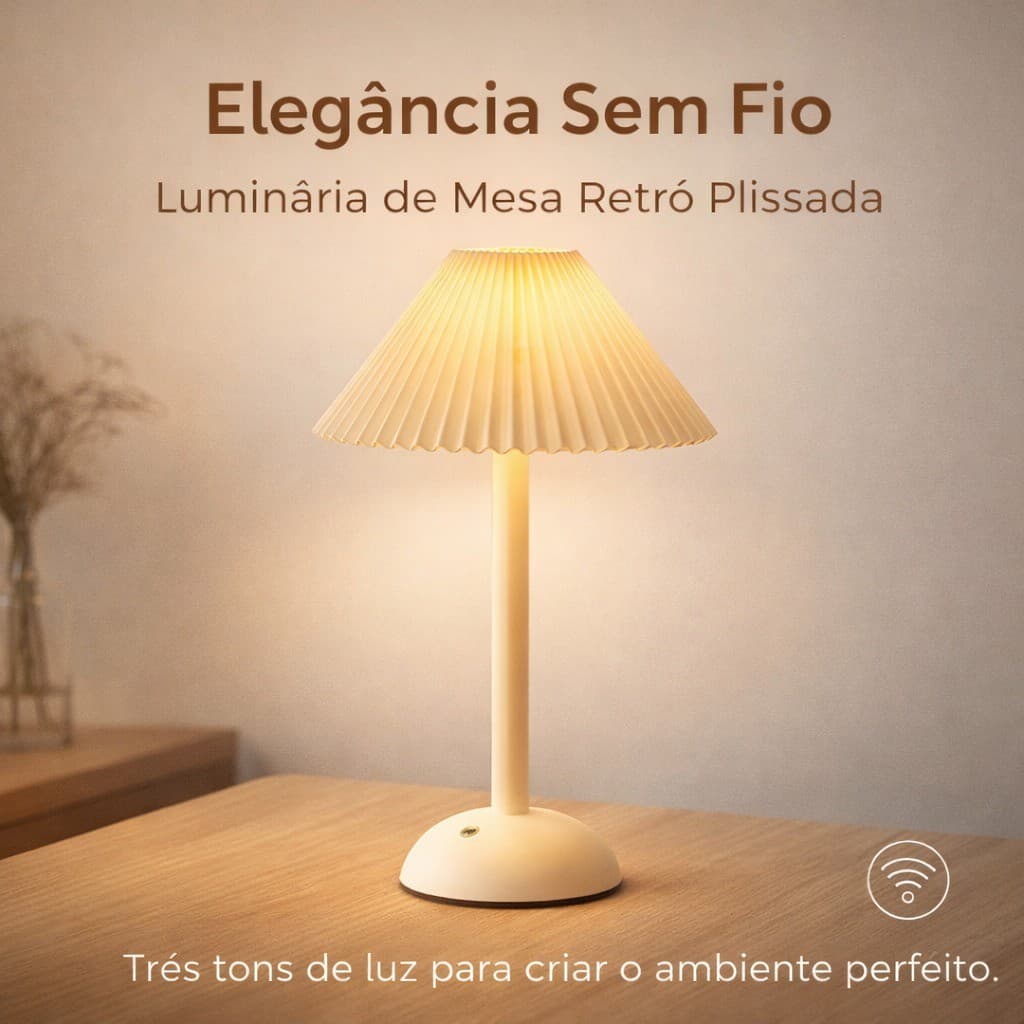 Luminária Abajur de Mesa Saia Seda Com Barra Creme Led Toque de Sensor Quarto Sem Fio 3 Cores