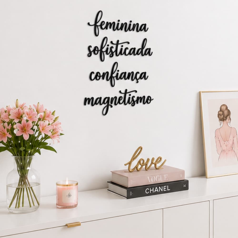 Kit 4 Palavras Positivas Entrego Confio Aceito Agradeço em Mdf Preto Aplique Decorativo Enfeite Quarto