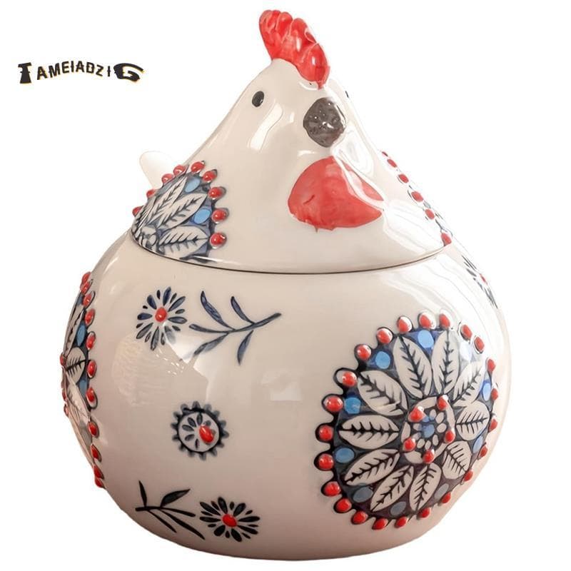 [Entrega Rápida T] Adega De Sal De Cerâmica Com Tampa E Colher Frasco Grande Frango , Porta Recipientes Para Bancada Bal