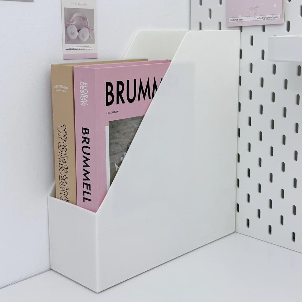 Simples branco Bookend arquivo caixa de armazenamento conjunto completo mesa Layout caixa armazenamento Rack buraco plac