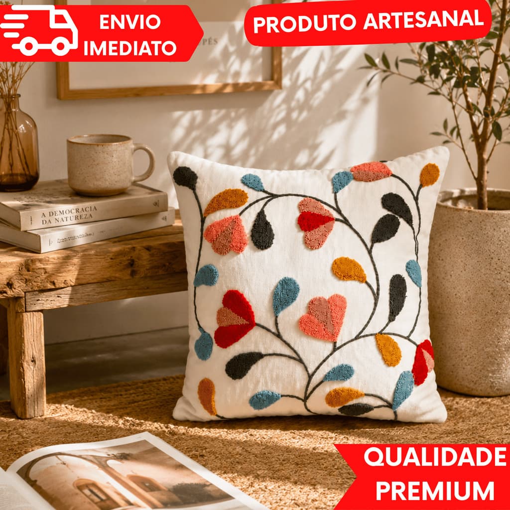Capa de Almofada Floral Bordada Algodão e Poliéster 45x45cm, Estilo Decorativo para Sofá e Cama