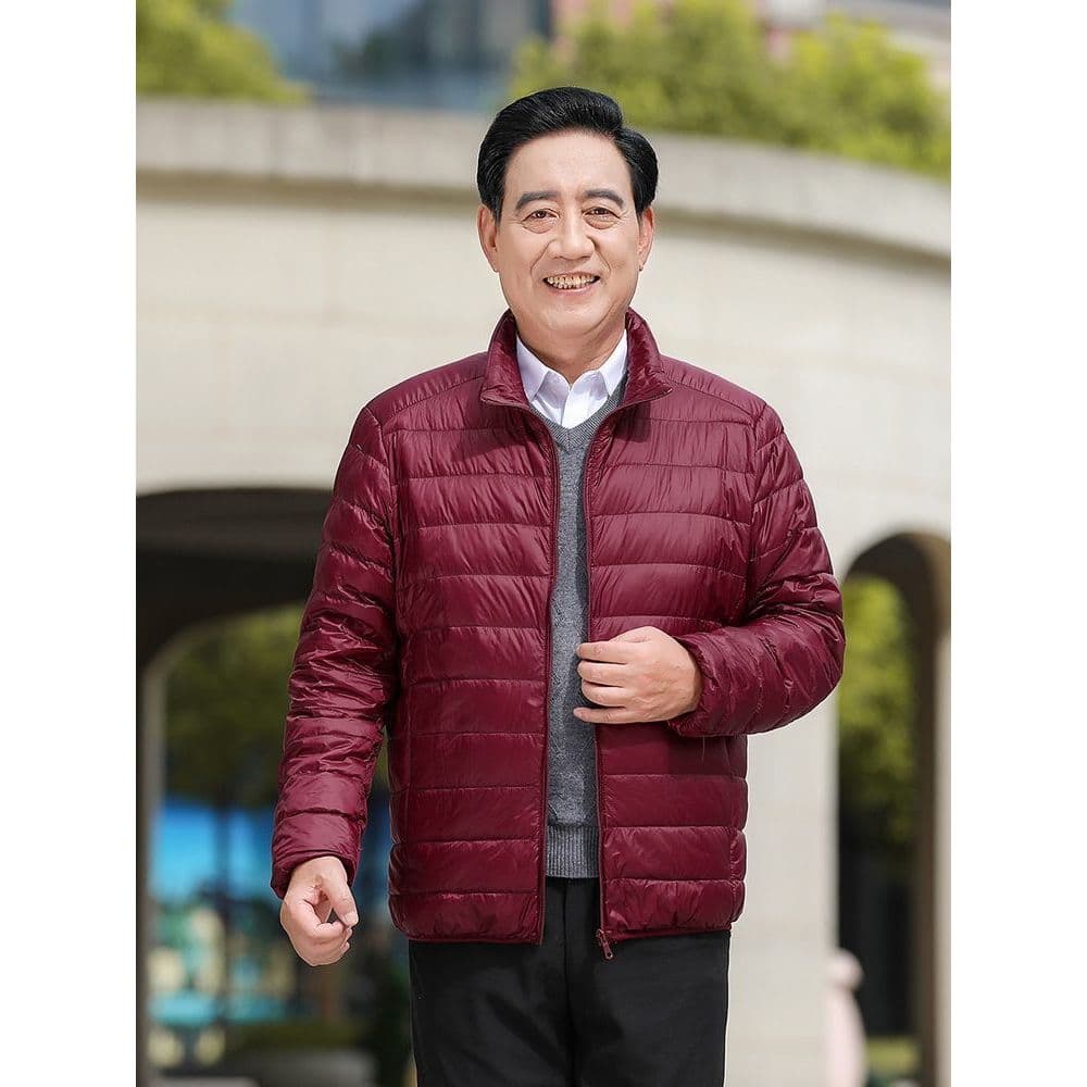 Novo High-End masculino leve para baixo acolchoado jaqueta de meia-idade idoso pai usar tamanho grande jaqueta fina solt