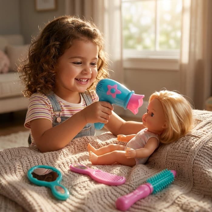 Brinquedo Salão Fashion Infantil Feminino 4 Peças com Secador Pente Escova e Espelho