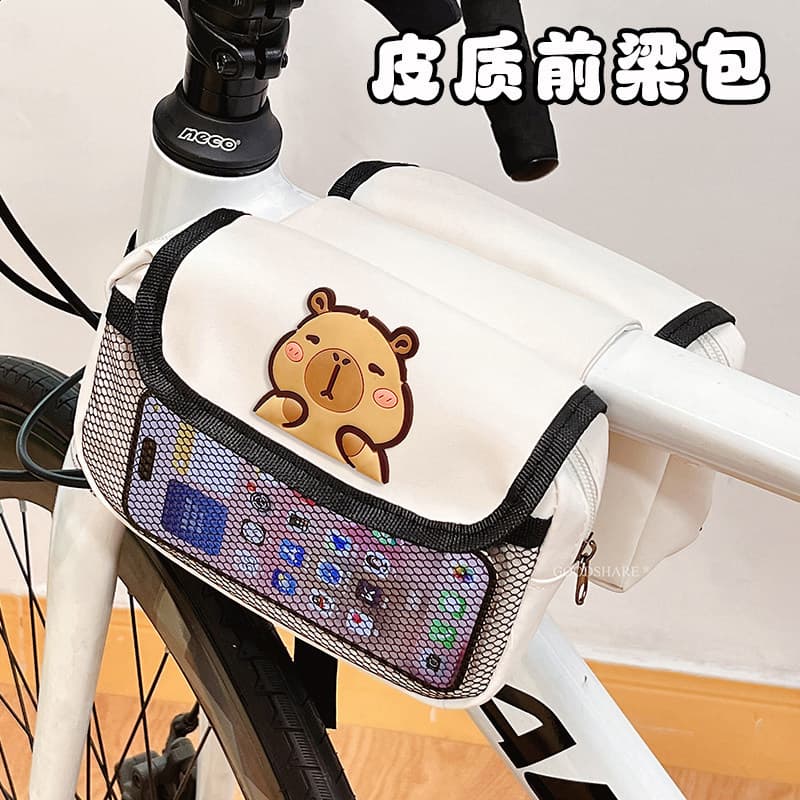 Bolsa de couro para feixe dianteiro de bicicleta, bolsa dupla de grande capacidade, desenho animado, Kapibara, bolsa de