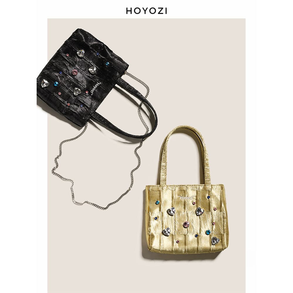 [Xiaoyoujia Bag] HOYOZI Original Novo Estilo Chinês Plissado Strass Rebites Celular Bolsa Pequena Feminina 2026