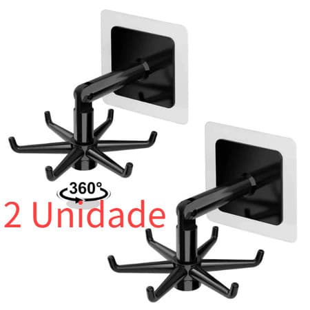 Kit Com 2 Ganchos Para Utensílios Rotatório de Cozinha Talheres Giratório Adesivo Multifuncional