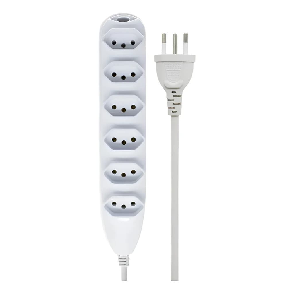 Extensão elétrica 6 tomadas Cabo de 3 metros Cor Branco KNUP SL7006-3M